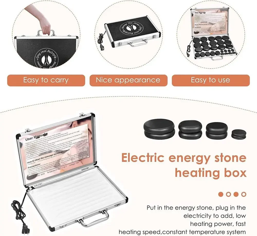 Hot Stone Massage Warmer Kit 21 Basalt Stones Heating Case Spa Tested Works
